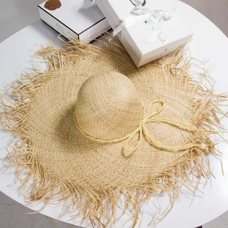 Isla Fringe Raffia Sun Hat – Oversized Wide Brim Beach Hat with Raw Edge Detail