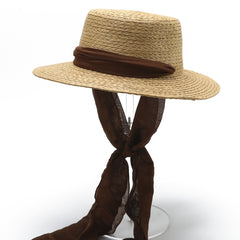 Amélie Raffia Ribbon Hat – Wide Brim Sun Hat with Silk Chin Tie