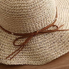 Solea Floppy Raffia Sun Hat – Handwoven Wide Brim Hat with Leather Tie