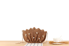 Marina Shell Raffia Bag – Handwoven Straw Beach Bag Clutch with Pearls and Cowrie Shells