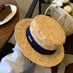 Riviera Classic Boater Hat – Handwoven Straw Hat with Wide Ribbon Band