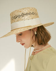 Elise Raffia Boater Hat