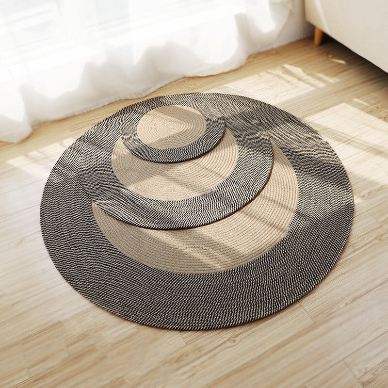 Noir Edge Round Raffia Rug – Minimalist Natural Fiber Floor Mat in Sand & Black