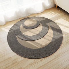 Noir Edge Round Raffia Rug – Minimalist Natural Fiber Floor Mat in Sand & Black
