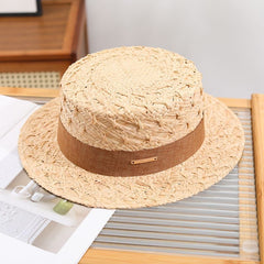 Riviera Classic Boater Hat – Handwoven Straw Hat with Wide Ribbon Band