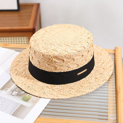 Riviera Classic Boater Hat – Handwoven Straw Hat with Wide Ribbon Band
