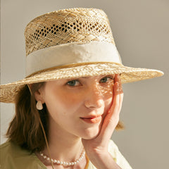 Elise Raffia Boater Hat