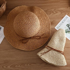 Solea Floppy Raffia Sun Hat – Handwoven Wide Brim Hat with Leather Tie