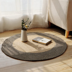Noir Edge Round Raffia Rug – Minimalist Natural Fiber Floor Mat in Sand & Black