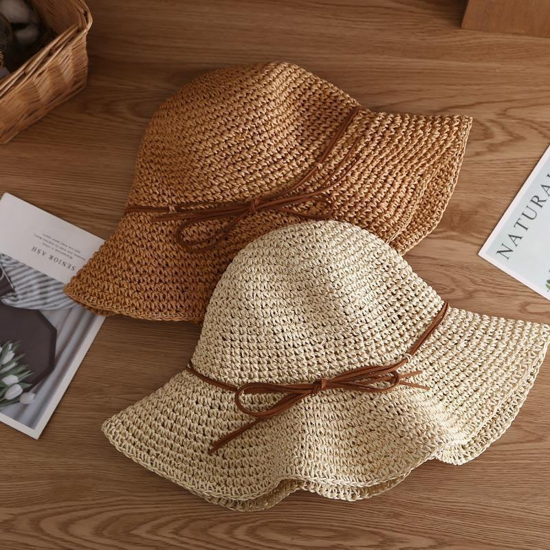 Solea Floppy Raffia Sun Hat – Handwoven Wide Brim Hat with Leather Tie