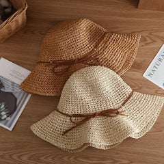 Solea Floppy Raffia Sun Hat – Handwoven Wide Brim Hat with Leather Tie