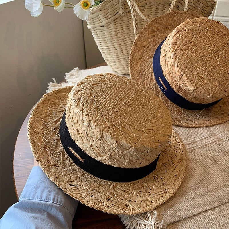 Riviera Classic Boater Hat – Handwoven Straw Hat with Wide Ribbon Band