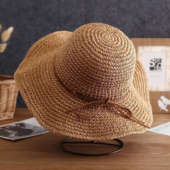 Solea Floppy Raffia Sun Hat – Handwoven Wide Brim Hat with Leather Tie