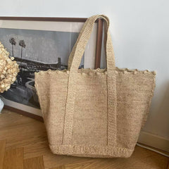 Capri Raffia Tote Bag – Handwoven Straw Beach Bag with Pom Pom Trim