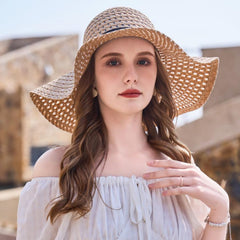Aurora Open-Weave Raffia Sun Hat – Wide Brim Breathable Summer Hat