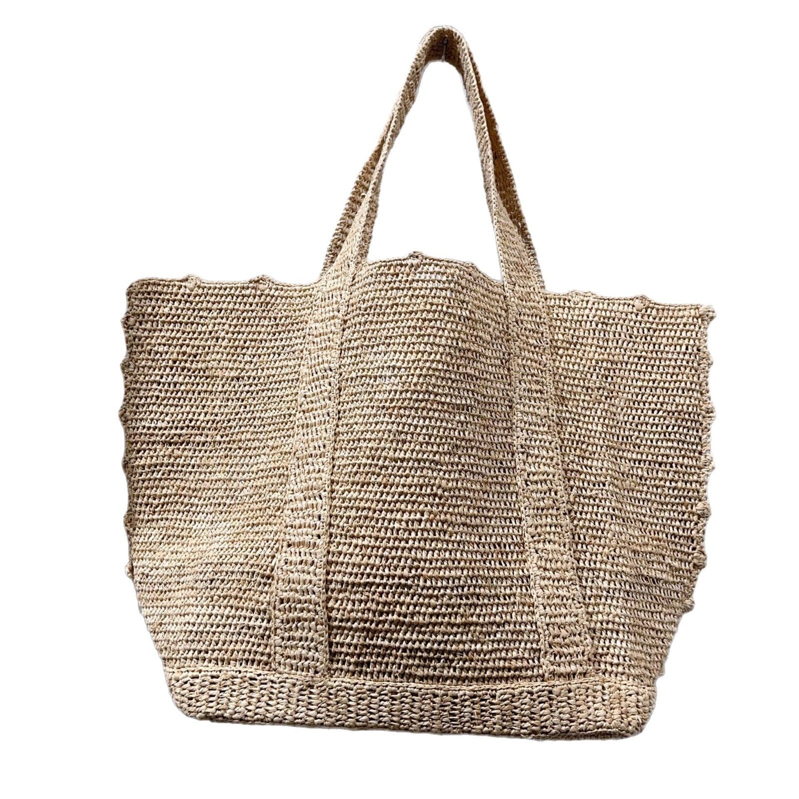 Capri Raffia Tote Bag – Handwoven Straw Beach Bag with Pom Pom Trim