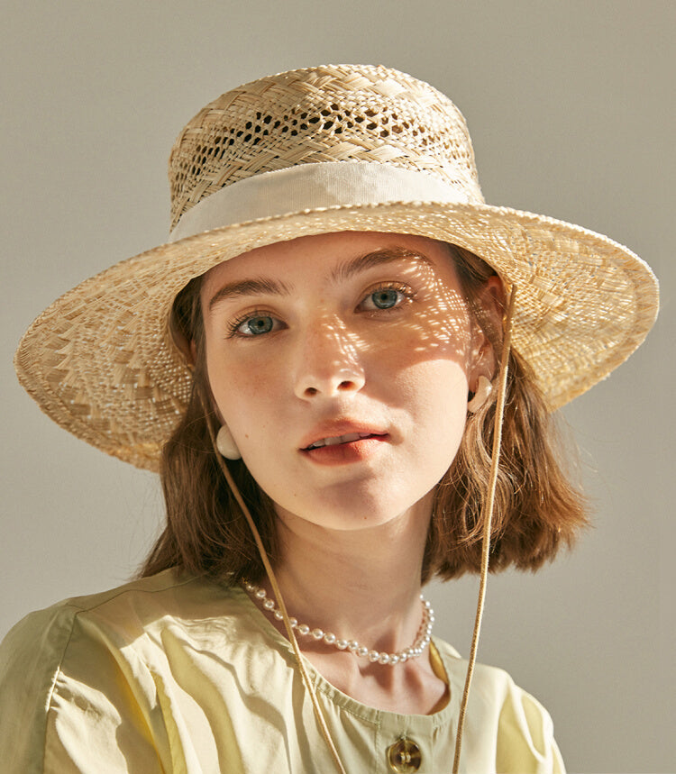 Elise Raffia Boater Hat