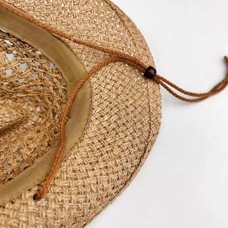 Sierra Raffia Cowboy Hat – Handwoven Western Sun Hat with Shell & Bead Details