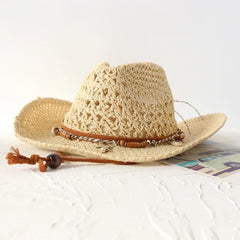 Sierra Raffia Cowboy Hat – Handwoven Western Sun Hat with Shell & Bead Details
