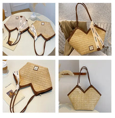 Riviera Chevron Raffia Bag – Modern Straw Shoulder Tote with Contrast Trim