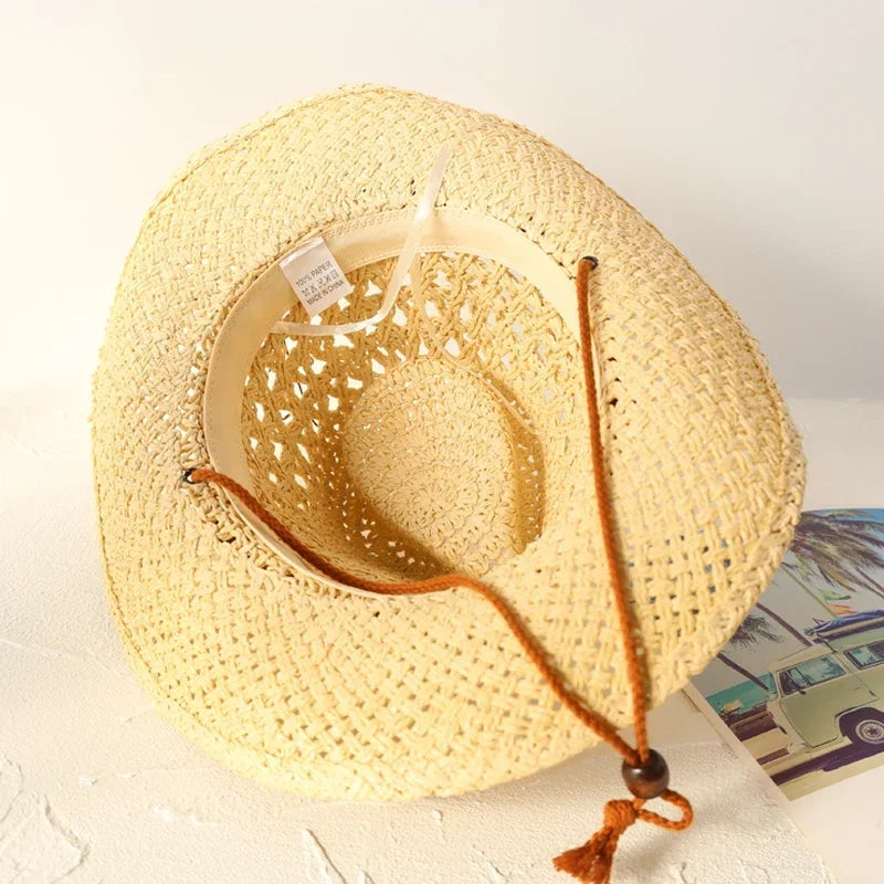 Sierra Raffia Cowboy Hat – Handwoven Western Sun Hat with Shell & Bead Details