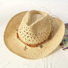 Sierra Raffia Cowboy Hat – Handwoven Western Sun Hat with Shell & Bead Details